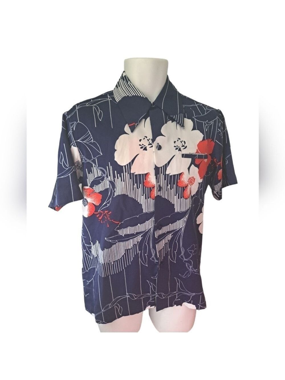 VTG HAWAII NEI HONOLULU floral shirt short sleeve ALOHA COASTAL blue white M